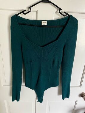 Abercrombie & Fitch Forest Green Ribbed V-Neck Bodysuit